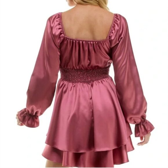 B Darlin Satin Smocked-Waist Dress Dusty Rose - Picture 2 of 2